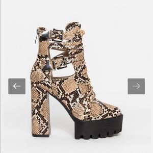 Kanika Beige Snake Cut Out Platform Ankle Boots